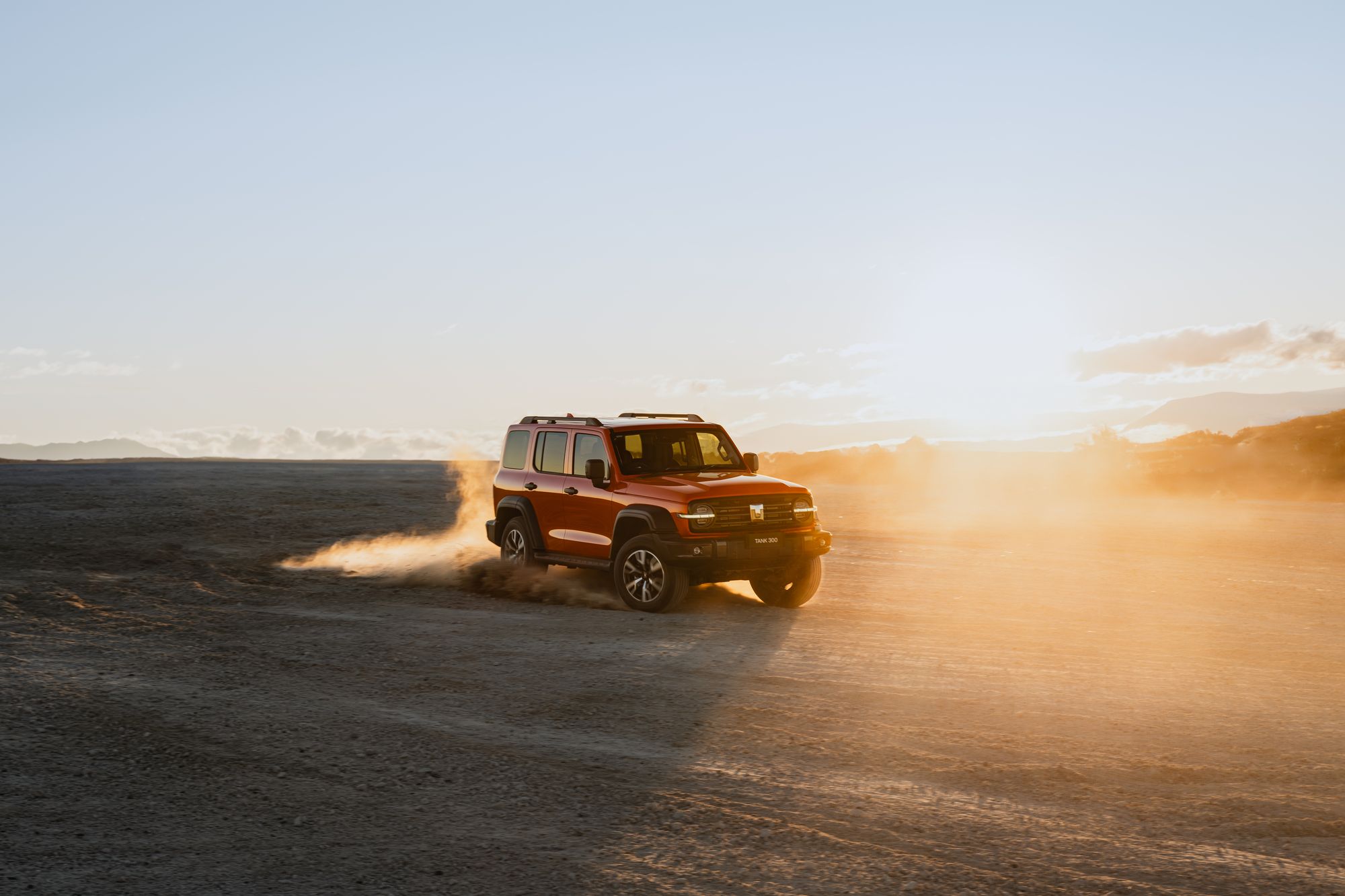 Tank 300 at dusk in Sunset Orange